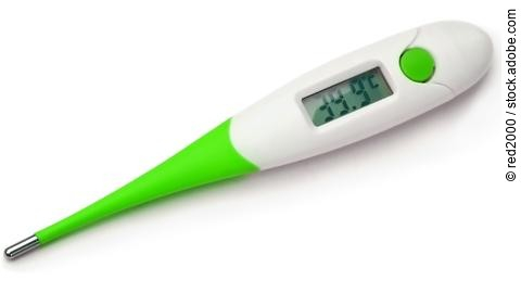 Green Thermometer displaying 39,9° grades C (Celsius).