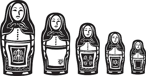 Woodcut style several russian nested dolls