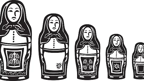 Woodcut style several russian nested dolls