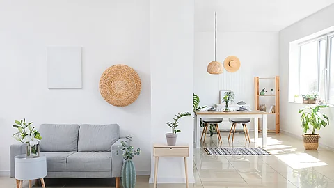 Interior of modern stylish dining room in studio apartment