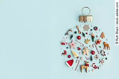 Christmas ornament flat lay