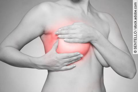 Brustschmerzen - Schwarzweiß mit roter Markierung