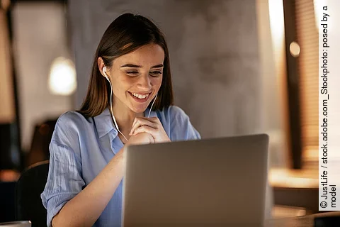 Businesswoman in having a video call on laptop.