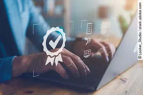 businessman working with sign of the top service Quality assuran