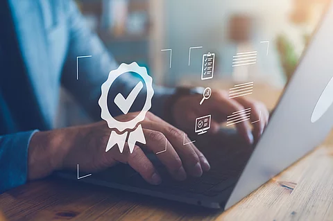 businessman working with sign of the top service Quality assuran