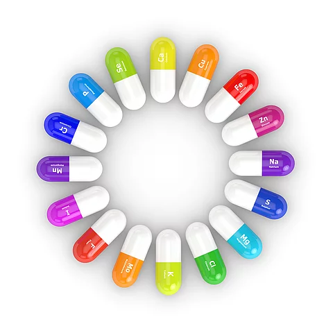 3d rendering of pills with dietary supplements