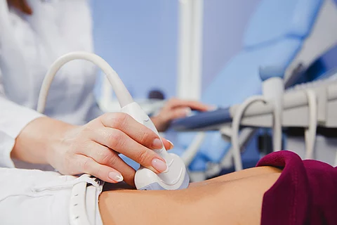 female doctor operating ultrasound scanner